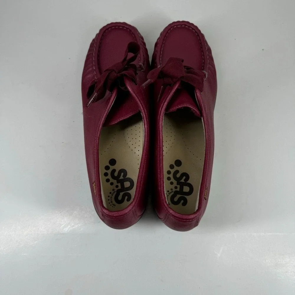 SAS Bounce Women's 11.5M Cranberry Burgundy Leather Lace-Up Wedge Moccasin Shoes